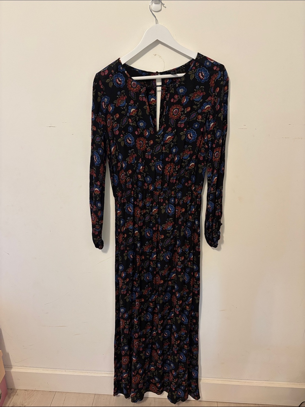 Forever 21 Black Floral Maxi Dress with Red and Blue Accents